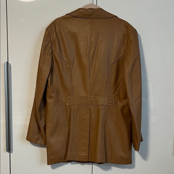 Vintage Tan Leather Jacket Lapel Collar Button Closure , Size 42/L - Picture 7 of 15